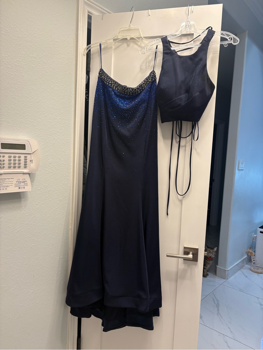 Navy Beaded Evening Dress with Matching Crop Top